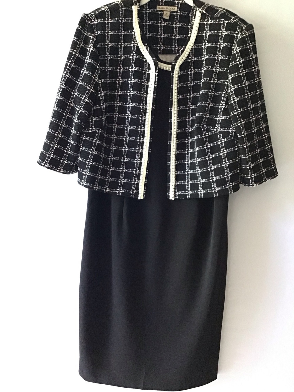 395 396 Black Dress w/ Pearl Collar with Tweed Jacket Classic Womens Set